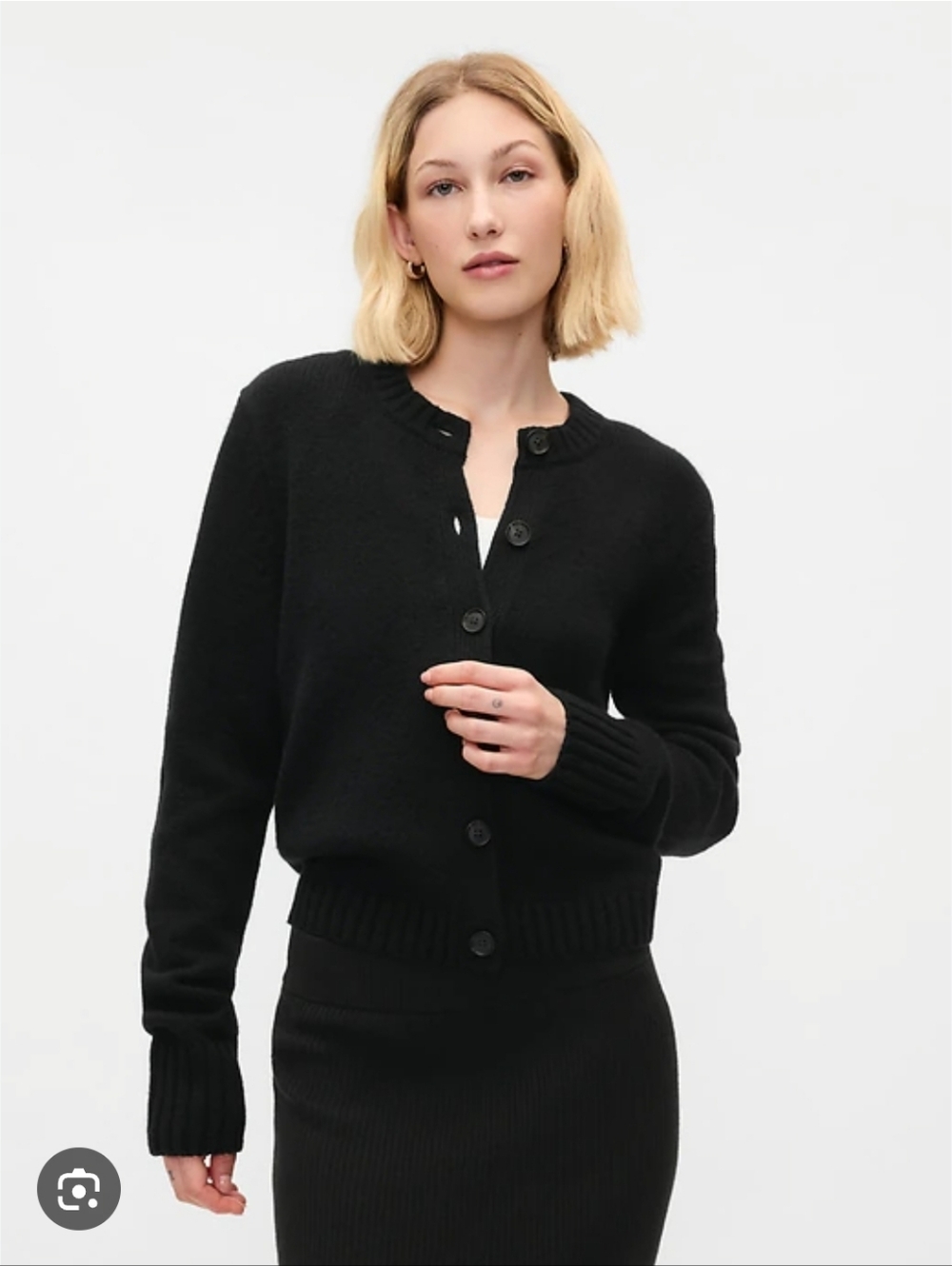 GAP Black CashSoft Cropped Button Cardigan